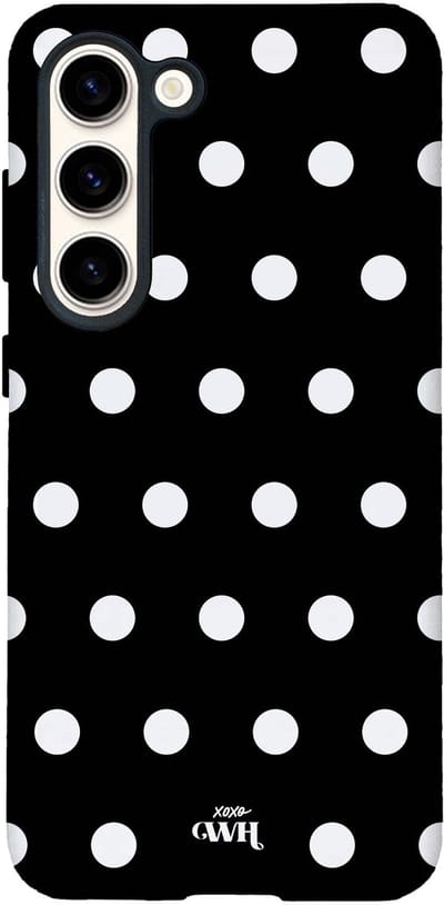 xoxo Wildhearts Polka Dots (Zwart) - Double Layer - Hoesje geschikt voor Samsung Galaxy S23 hoesje - Hard case met stippen patroon - Beschermhoes - Shockproof case - Stippatroon - Zwart / Wit