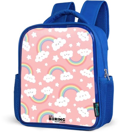 NoBoringSuitcases.com® - Rugzak blauw - Schooltas jongens - Roze met regenboog patroon - Kinder rugtas jongen - Boekentas kind - Kinderrugzak voor school - Schoolrugzak