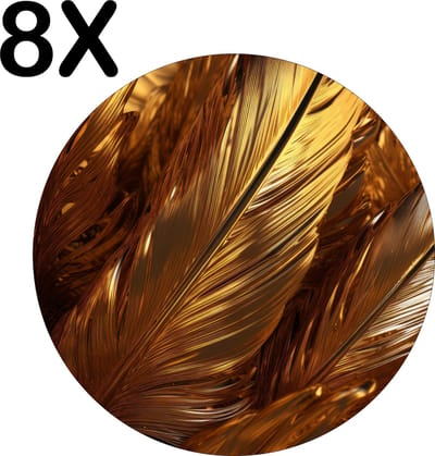 Luxe Ronde Placemat - Gouden Veren - Set van 8 Placemats - 50x50 cm - 2 mm dik Vinyl - Anti Slip - Afneembaar