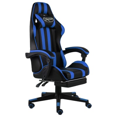 vidaXL - Racestoel - met - voetensteun - kunstleer - zwart - en - blauw