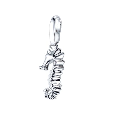 Giorgio Martello charm, bedel, hanger 925/000 gerhodineerd gepolijst zilver zeepaardje met karabijnslot.