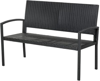 Sweiko Tuinbank - Rotan look - Stalen frame - 2 zits - 122 x 60 x 85 cm - Zwart