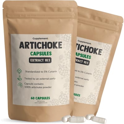 Cupplement Artisjok Extract 10.000 mg per dagdosering Combideal 2x 60 Capsules - Artichoke 10:1 extract - 2.5 %Cynarine - Vegan - Zonder toevoegingen - Lab getest - 60 dagen voorraad per zakje