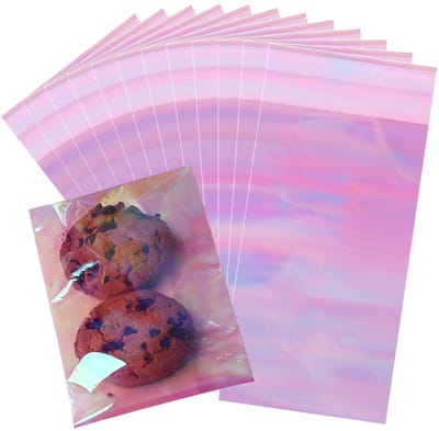 Dailygoods- Koekjeszakken 100 stuks - Zelfsluitende/Snoepzakken - Iriserende Cellofaanzakken - 8 x 14,2 cm - Voedselveilig - Waterdicht/Scheurvast - Traktatiezakken