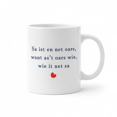 Sa Ist En Net Oars Tekst Mok – Friese Liefdesquote Koffiemok met Hartje – 330 ml Keramische Mok