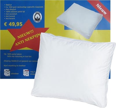 Hoofdkussen Gele Kruis | Kussen met Boxmodel | 1000 gram Dreampearls | Perfecte Ondersteuning | Scandinavisch Slapen | 50x60x10 cm | Wit