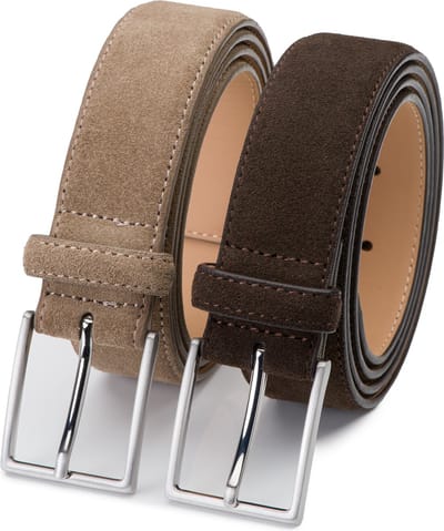 DTCH.FIT Herenriem Suède Bobby - Riem Taupe & Donkerbruin - Pantalon & Jeans Broekriem - Riemmaat 85cm - Totale lengte 100cm - 2 Stuks