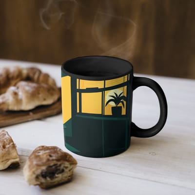 Magische Mok - Foto op Warmte Mokken - Koffiemok - Zwarte kat - Mysterieus - Gele instraal - Magic Mok - Beker - 350 ML - Theemok
