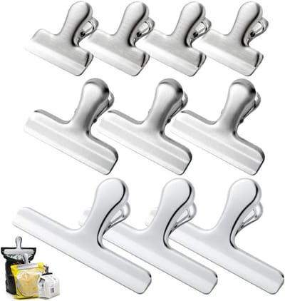 Set van 10 RVS Chipzak Klemmen in 3 Maten - 12 cm, 7,5 cm en 4 cm - Stevige en Luchtdichte Sluiting voor Voedsel, Koffie en Keuken Gebruik