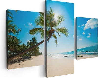 Artaza Canvas Schilderij Drieluik Tropisch Strand En Zee In Sri Lanka - 90x60 cm - Wanddecoratie Woonkamer - Schilderijen - Muurdecoratie