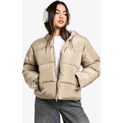 boohoo Dames Hooded Short Puffer | Sage | Maat: 14
