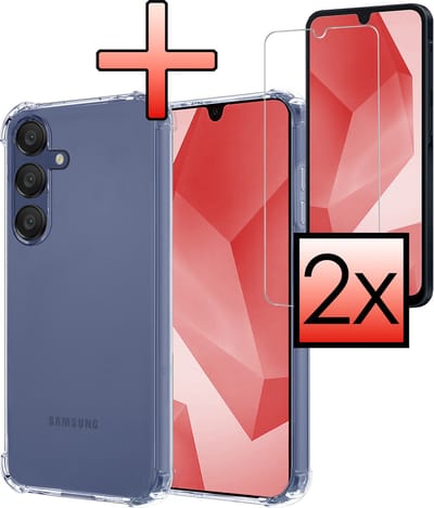 Hoesje - Met Screenprotector - 2 Stuks - Geschikt voor Samsung Galaxy A16 - Sterk & Shockproof - Siliconen Case - Back Cover - Telefoon Hoes - Shock Proof - Transparant