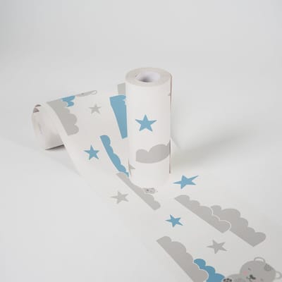 BEREN IN DE WOLKEN BEHANGRAND | Zelfklevend - blauw wit grijs - A.S. Création Lovely Kids