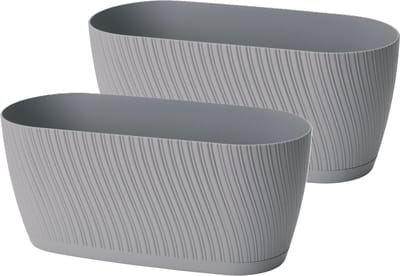 Form Plastic Plantenbak/bloembak Waves - 2x - kunststof - platina grijs - D27 x B12 x H12 cm - met opvang schotel - rond