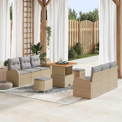 vidaXL - Tuinbank - Set - 9 - st - 8-Aantal - zitplaatsen - Beige - en - Lichtgrijs