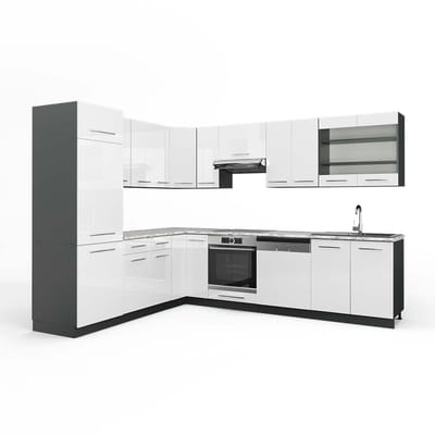 Vicco Hoekkeuken Fame-Line, Wit Hoogglans/Antraciet, 287 x 227 cm, WB Marmer