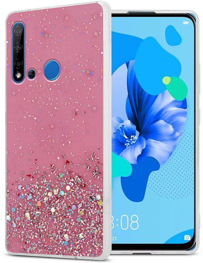 Cadorabo Hoesje geschikt voor Huawei NOVA 5i / P20 LITE 2019 in Roze met Glitter - Beschermhoes van flexibel TPU silicone met fonkelende glitters Case Cover Etui