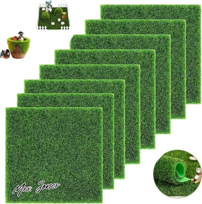 Mrs. Jones Kunstgrastapijt 8 stuks 15 x 15 cm realistisch groen gras knutselen decoratie miniatuur mos landschap .