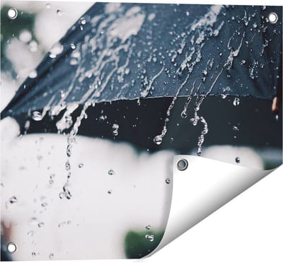 Gards Tuinposter Zwarte Paraplu met Regen Druppels - 50x40 cm - Tuindoek - Tuindecoratie - Wanddecoratie buiten - Tuinschilderij