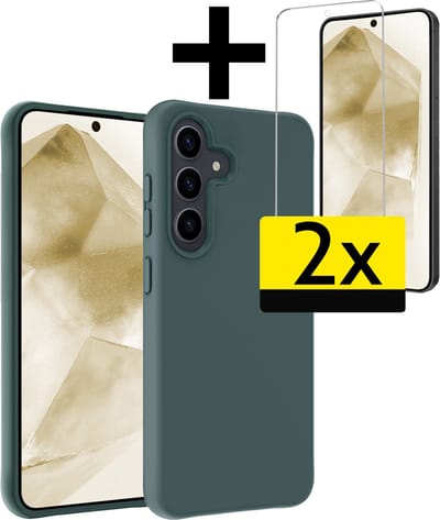 Hoesje - Met 2x Screenprotector - Geschikt voor Samsung Galaxy A55 - Sterk & Shockproof - Back Cover - Siliconen Case - Telefoon Hoes - Telefoonhoesjes - Donkergroen
