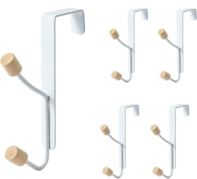 Deurhaak-wandhaak-Deurhaken 4-delige deurkastset - dubbele haken voor deurkasten - roestvrije deurhaken - universele haken geschikt voor diverse toepassingen - wit - 17x 7 cm