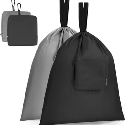 2-Stuks Reiswaszak - Reistas voor vuile was - Opvouwbare reiswaszak - Opbergtas - Draagbare kleine waszak - 51*57cm - Met trekkoordsluiting - Geschikt voor koffers, thuis, kamperen en reizen - Grijs +Zwart
