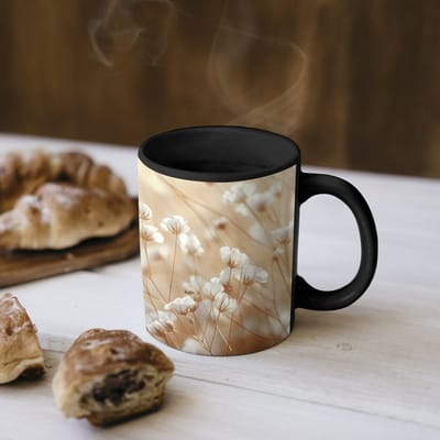 Magische Mok - Foto op Warmte Mokken - Koffiemok - Wilde - Bloemen - Wit - Magic Mok - Beker - 350 ML - Theemok