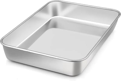 Rechthoekige bakplaat van roestvrij staal, diepe ovenvorm voor bakken, braden en serveren, gemakkelijk schoon te maken en vaatwasserbestendig
