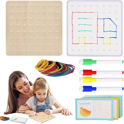 Houten Geoboard - Wiskundig Bord - Leren van Vormen - Stevig en Duurzaam - 15x15 cm - Houtkleur
