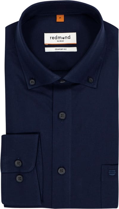 Redmond comfort fit overhemd - Oxford - donkerblauw - Strijkvriendelijk - Boordmaat: 41 - 42