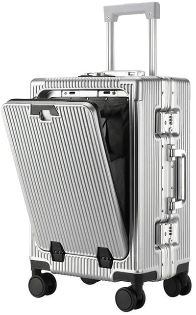 Raven Trading Handbagage Koffer 20 Inch Lichtgrijs - Business Cabinekoffer met Laptopvak en Vooropening - Hardcase ABS+PC met Aluminium Frame, TSA Cijferslot, USB Aansluiting en 360° Dubbele Spinner Wielen - Reiskoffer Cabin Trolley