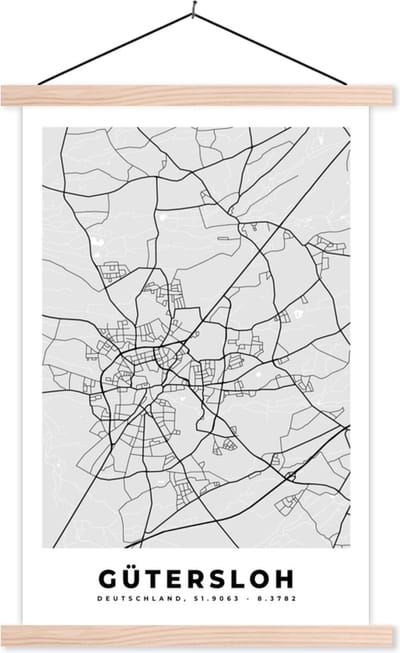 Posterhanger incl. Poster 40x60 cm - Schoolplaat - Duitsland - Plattegrond - Gütersloh - Kaart - Stadskaart - Textielposter - Blanke latten - Stadskaart
