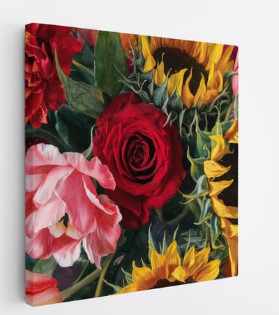 Saammp Canvas Schilderij - Luxe Bloemen - Natuur - Abstract - 20x20 - Foto op canvas - Wanddecoratie - Muurdecoratie Woonkamer - Kantoor Decoratie