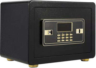 Kluis deluxe - 22L - Brandwerend en waterdicht - Kluisjes met cijferslot - Zwart/goud - 2 sleutels - Digitaal toetsenbord