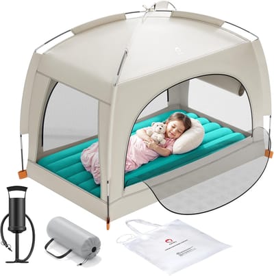 Opblaasbaar Reisbed - Kinder Luchtmatras - Kamperen Thuis - Met Geïntegreerde Tent - 135 x 84 cm - Groen