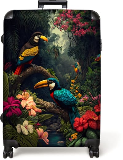 NoBoringSuitcases.com® - Koffer groot - Reiskoffer lichtgewicht - Bloemen - Vogel - Jungle - Planten - Rolkoffer met 4 wielen - Grote trolley XL - 98 liter bagage