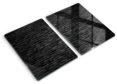 Wallfluent Spatscherm Keuken - Zwart Glasplaat Keuken - Set 2 Stuks 40x52 cm - Bakstenen Muur Achterwand Glasplaat Keuken - Natuurlijke patronen Rechthoekig Spatscherm Keuken
