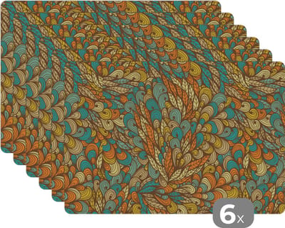 Placemat - Placemats kunststof - Design - Bladeren - Abstract - 45x30 cm - 6 stuks - Hittebestendig - Anti-Slip - Onderlegger - Afneembaar