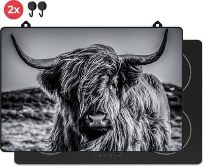 KitchyMist Inductie Beschermer 76x52 cm - Schotse Hooglander Koe - Kookplaat Beschermer - Afdekplaat voor Kookplaat - Inductie Mat - Spatscherm Achterwand Keuken
