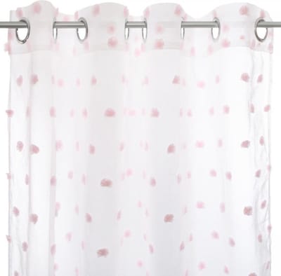 Gordijn Met Pompom - Wit - Roze - 140 x 240 cm