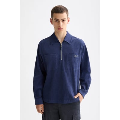 Scotch & Soda 1/4 Zip Corduroy Shirt Peacoat Taglia: M | Maglie a manica lunga Outlet | Uomo