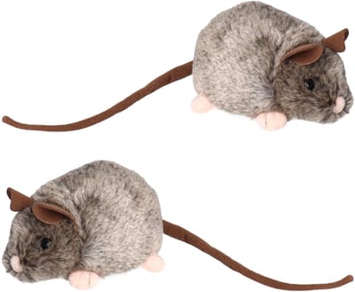 Nature Planet pluche knuffeldier muis - 2x - grijs/bruin - 12 cm - muizen knuffels - dieren voor kinderen