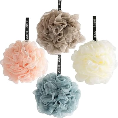 Set van 4 Luffa Sponsen voor Douche, Comfortabele en Zachte Body Scrubber, Peeling Spons voor Huidverzorging en Ontspanning, Geschikt voor Mannen en Vrouwen (Bruin)