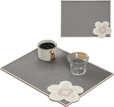 Afdruipmat - 1 stuk - Koffiemat - 41,1 x 31,1 cm - PVC - Antislip en hittebestendig - Afdruiponderzetter - Geschikt voor keukenbladen, bars en restaurants - Afdruipmat voor kopjes en schotels - Grijs