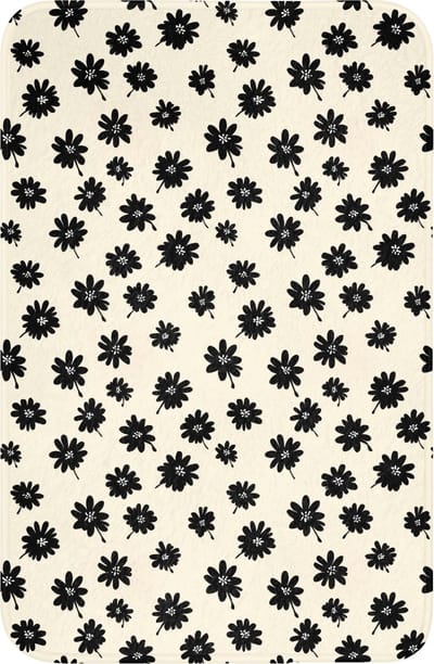 WC mat 40x60 cm - Antislip - Madeliefjes - Grafisch - Zwart - Beige - Toiletmat - Vloermat - Douchemat - Toilet tapijt - Toiletmatten