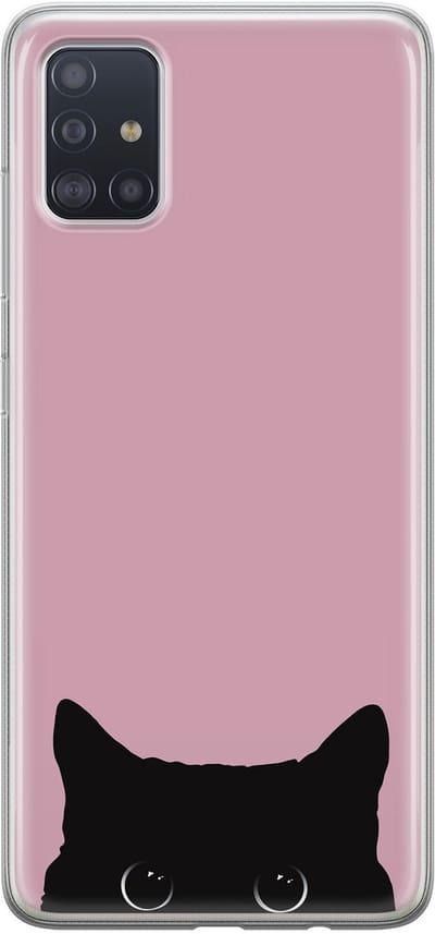 Hoesje geschikt voor Samsung Galaxy A71 - Zwarte kat - Soft Case - TPU - Print - Roze - Mooie Telefoonhoesjes