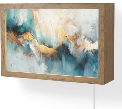 Wandlamp 30x20 cm - Oplaadbaar - Abstract - Kunst - Gold - Blauw - Wandlampen binnen woonkamer - Slaapkamer lamp met kabel - Decoratieve nachtlamp - Vloerlamp snoer