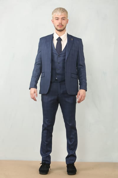 Heren 3-delig Prince Of Wales Blauwe Pak Werkoutfit