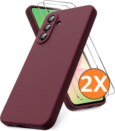 Hoesje geschikt voor Samsung Galaxy A56 5G Hoesje siliconen Wine Rood zacht siliconen hoesje TPU - met Samsung A56 Screenprotector - 2 stuks