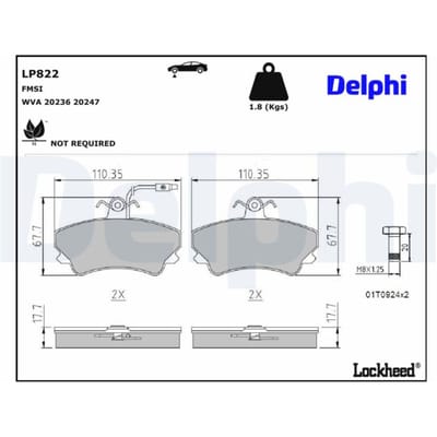 Remblokkenset, schijfrem DELPHI LP822